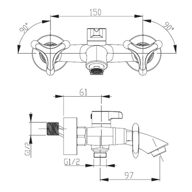 Смеситель для ванны с душем KAISER Trio  57022-1 - 1