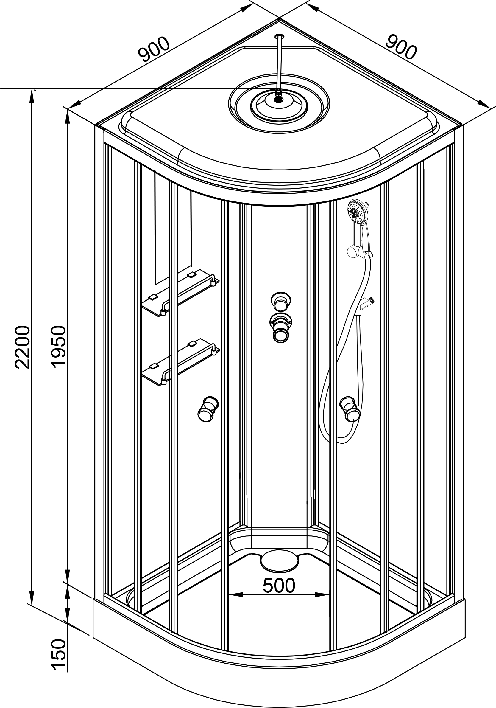 Душевая кабина DETO EM1590LED+GM - 16