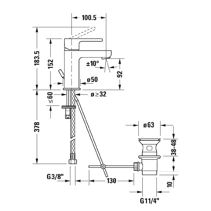 Смеситель для раковины, Duravit, B.2, тип открывания воды-однорычажный, тип регулирования воды-керамический картридж, тип установки-на раковину, B21020001010 - 1