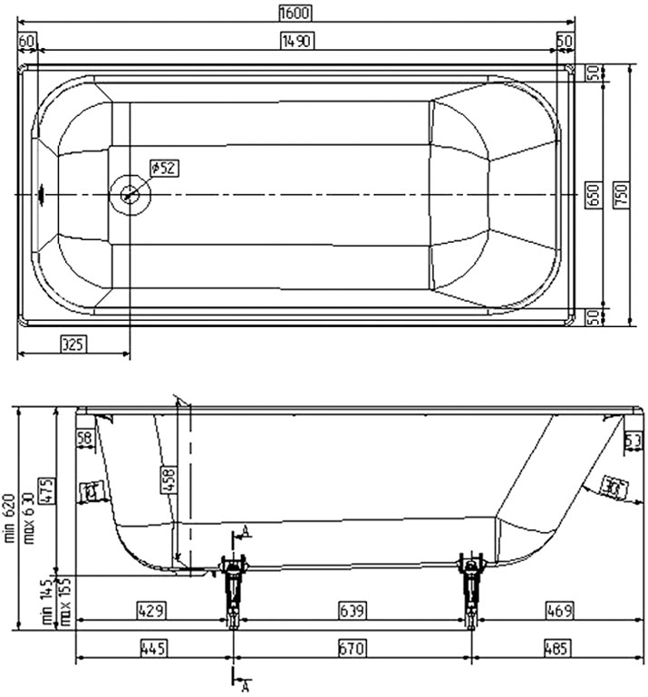 Чугунная ванна Wotte Start 160x75, с ручками Start 1600x750UR - 5