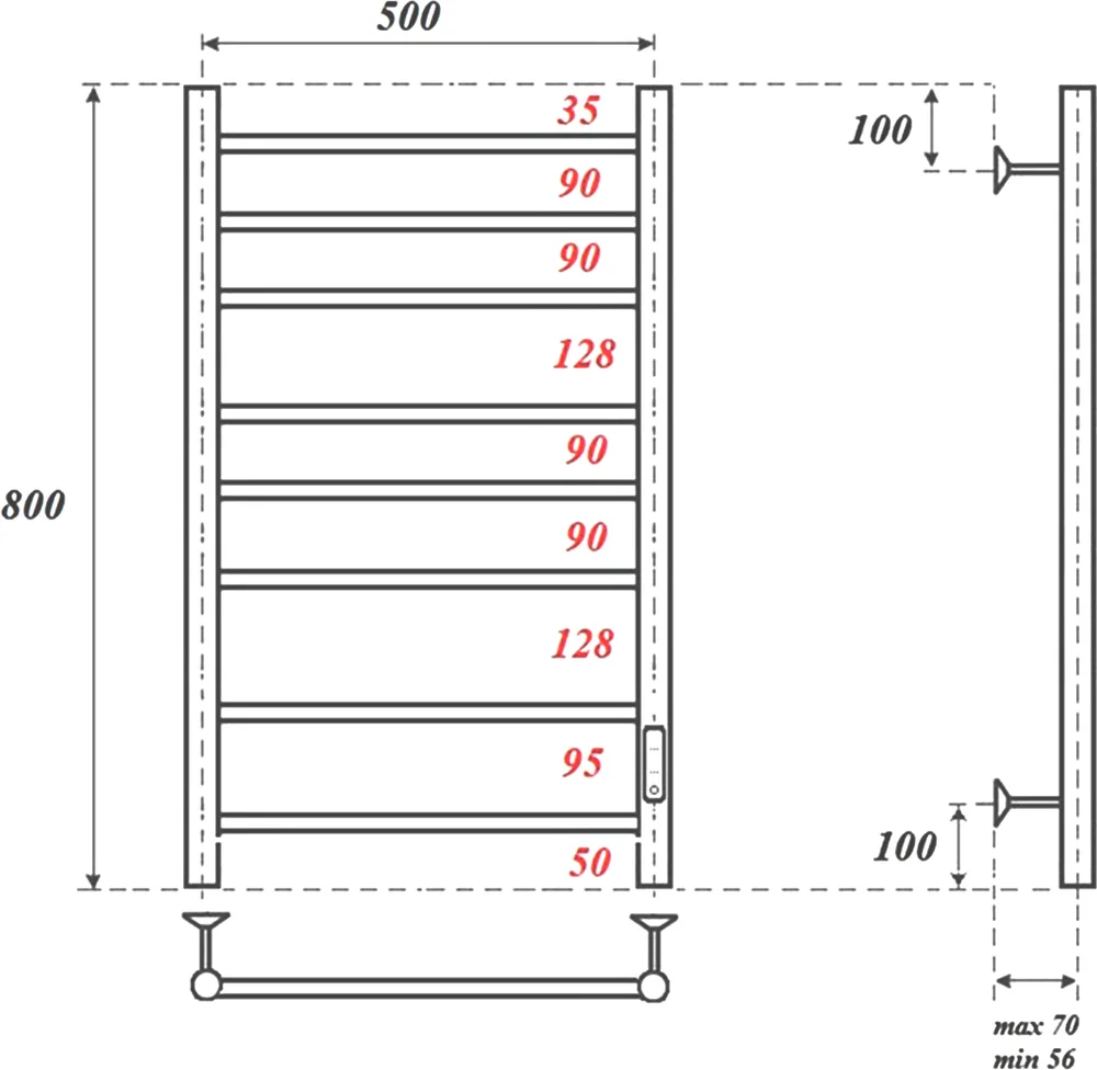 Полотенцесушитель электрический Point Аврора 50х80 черный PN10858B - 1