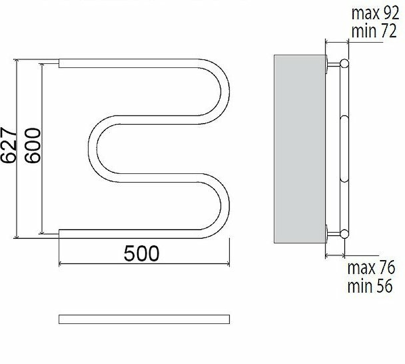 Водяной полотенцесушитель Terminus M-образный 600x500 Хром 4620768880537 - 2