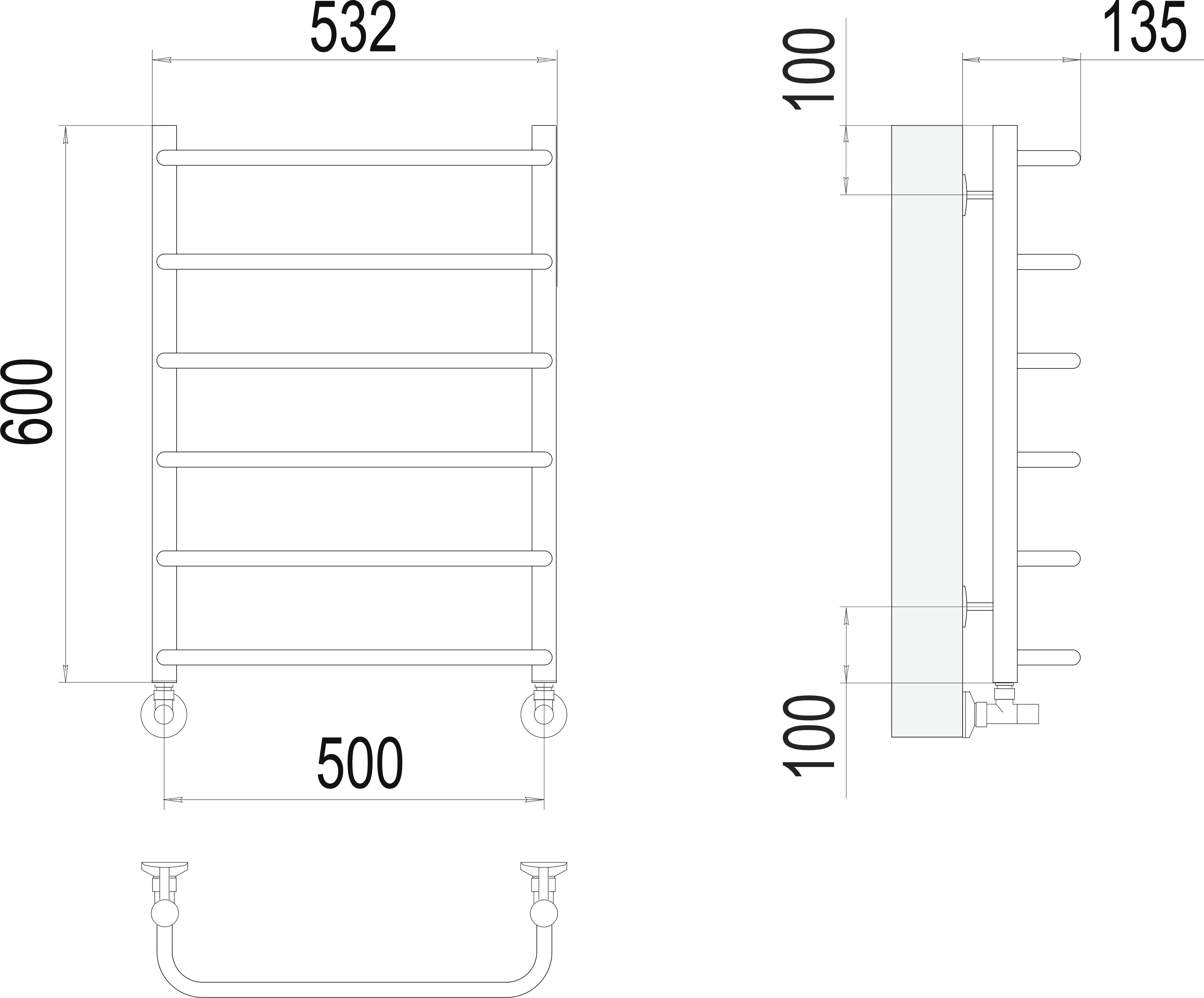 Водяной полотенцесушитель Terminus Стандарт П6 500x600 Хром 4670078530332 - 2