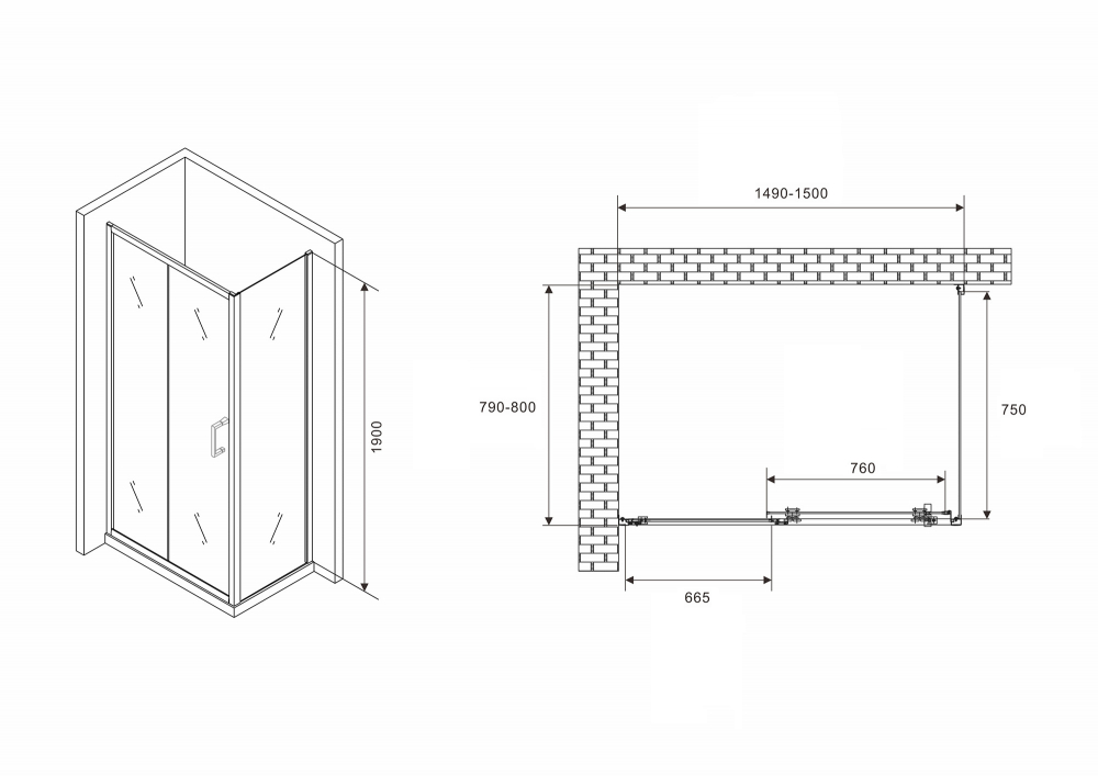 Душевой уголок Abber Schwarzer Diamant 150x80 профиль черный стекло прозрачное AG30150B5-S80B5 - 4