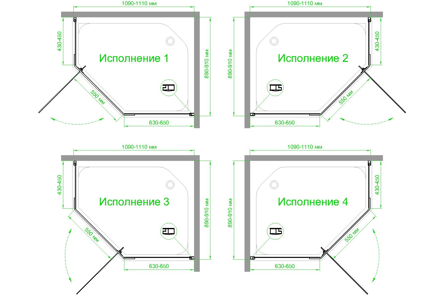 Душевой уголок Royal Bath TR 90х110 профиль черный стекло матовое RB1190TR-C-BL - 3
