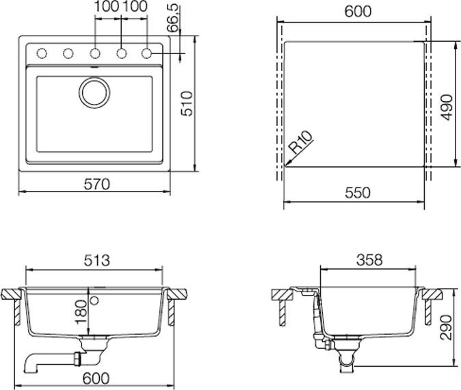 Мойка кухонная Schock Nemo 60 (N-100) оникс 700324 - 2