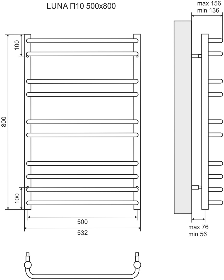 Полотенцесушитель электрический Lemark Luna П10 50x80 LM41810E - 3