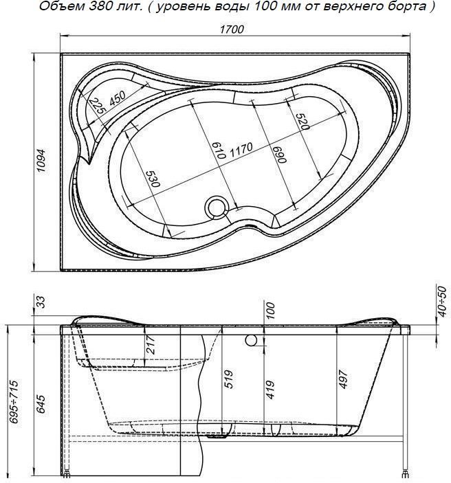 Акриловая ванна Aquanet Capri 169x109.4 см (00203914) - 2