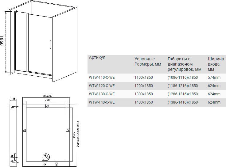 Душевой уголок Good Door Mokka WTW+SP 140х90х185 см - 3