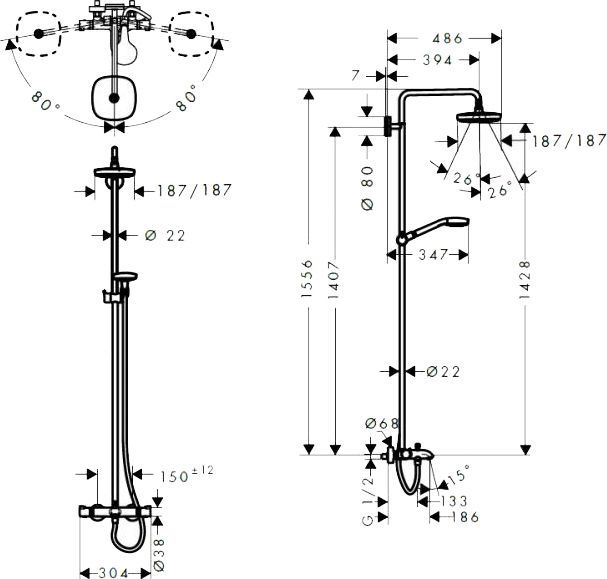 Душевая стойка Hansgrohe Croma Select S 180 2 jet 27351400 - 1