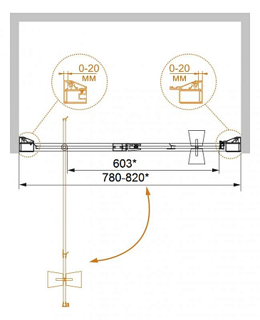 Душевая дверь Cezares Rosa 80 хром стекло матовое с узором ROSA-BA-1-80-RO-Bi - 2