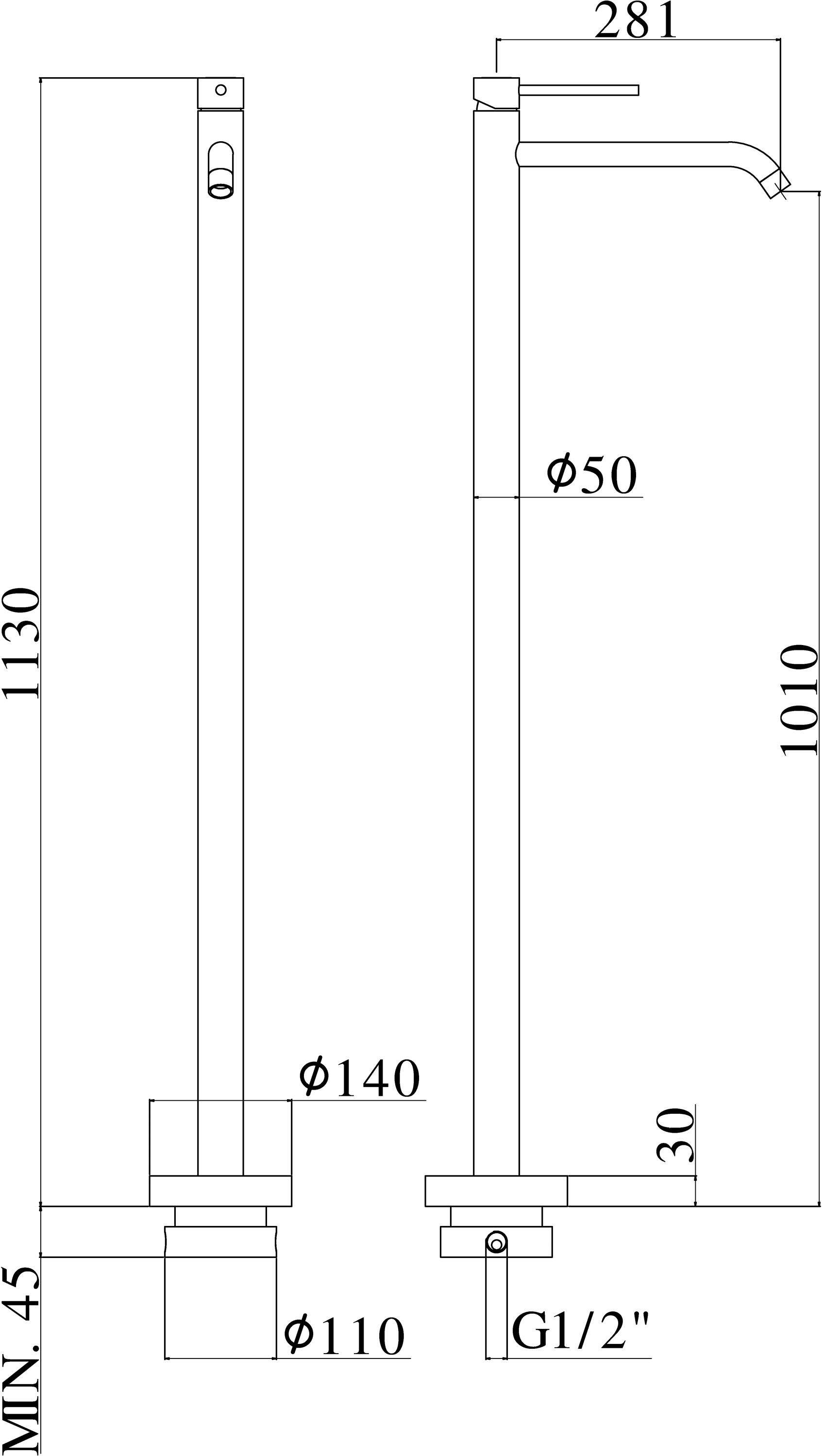 Смеситель Paffoni Light LIG031NO БЕЗ БАЗЫ, для раковины, напольный - 1