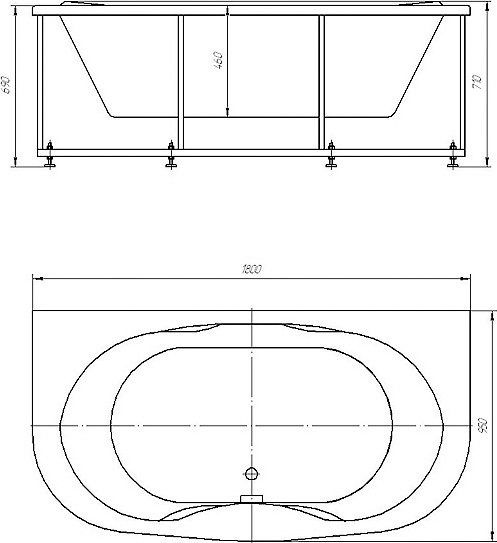 Акриловая ванна Акватек Мелисса 180x95 вклеенный каркас MEL180-0000031 - 1