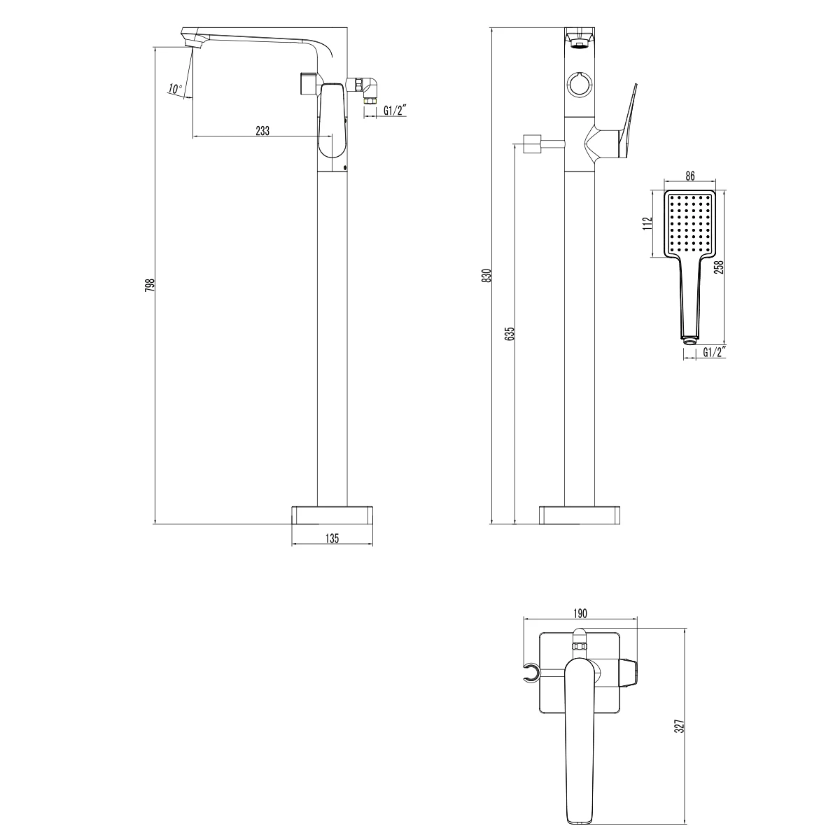 Смеситель Lemark Bronx LM3744GM для ванны напольный, графит - 1