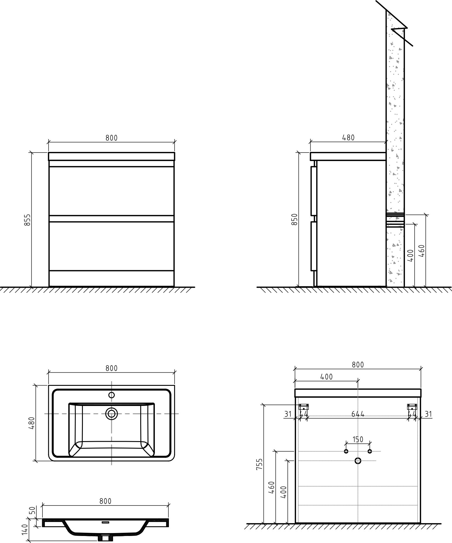 Тумба с раковиной BelBagno Energia-N 80 bianco lucido напольная - 5