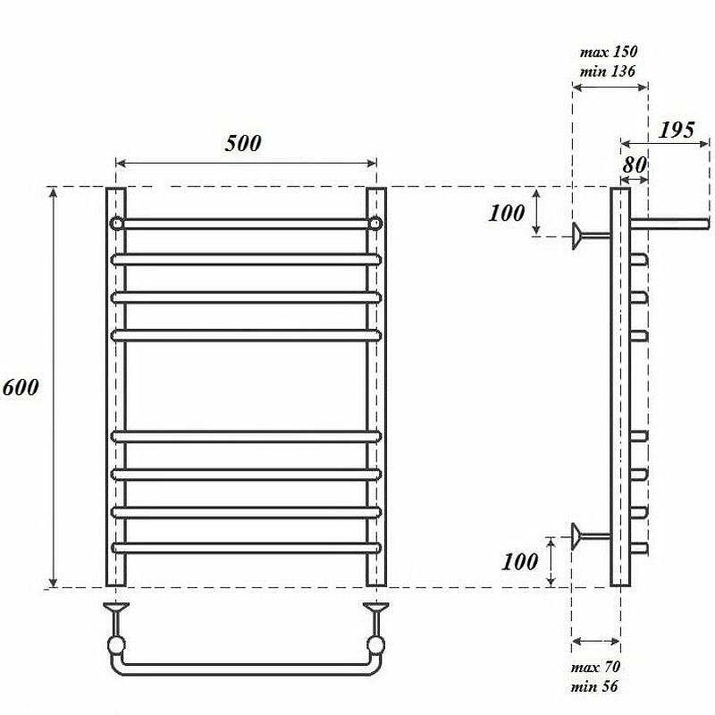 Полотенцесушитель водяной Point Нептун 50х60 хром с полкой PN09156SP - 2