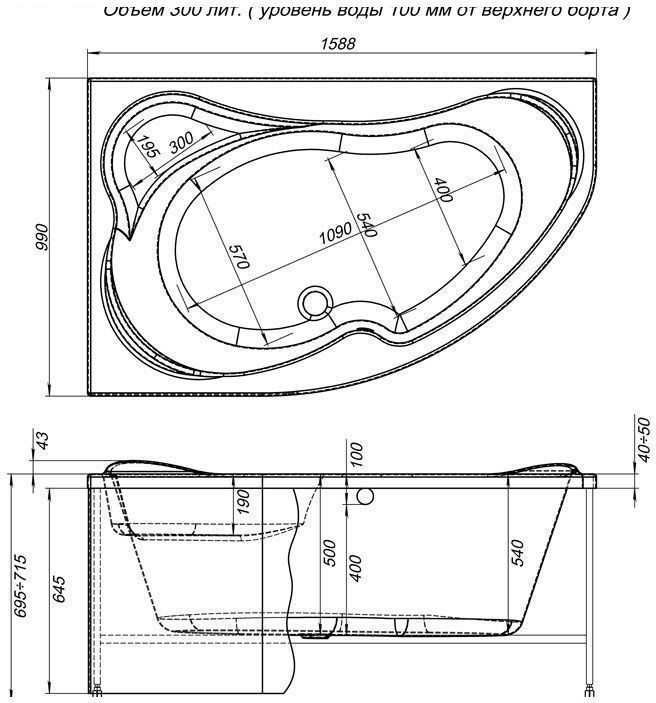 Акриловая ванна Aquanet Capri 158.8x98.9 см (00203911) - 2