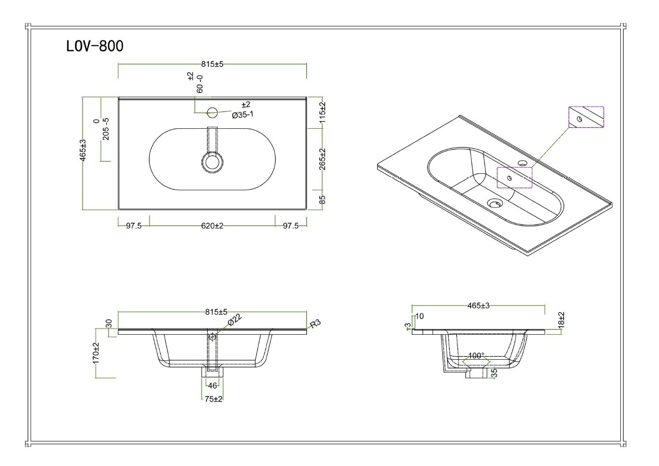 Тумба с раковиной  BelBagno Kraft 80 темное дерево - 10