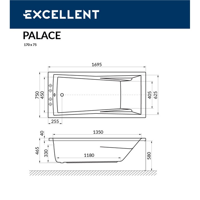 Акриловая ванна Excellent Palace 170x75 белая с гидромассажем WAEX.PAL17.NANO.CR - 1