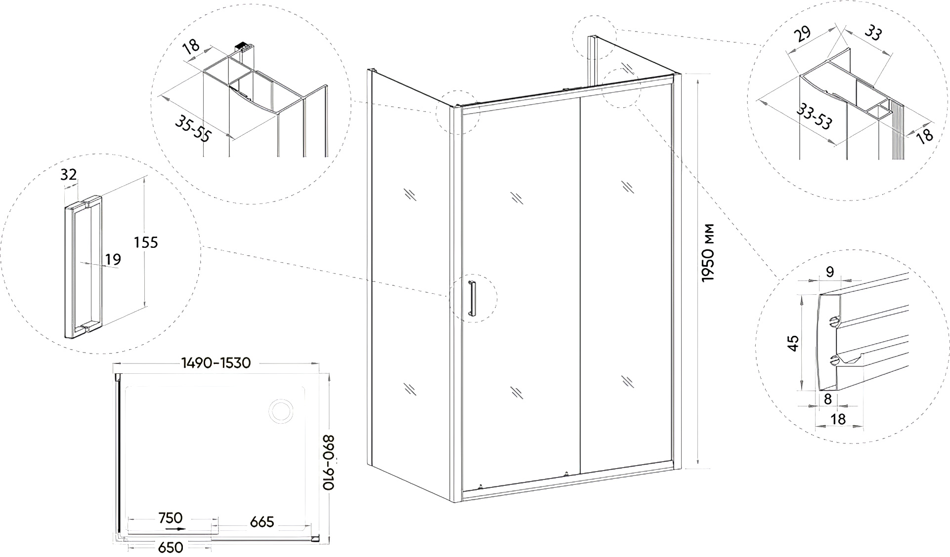 Душевой уголок Veconi Rovigo RV-046B 150x90, черный - 2