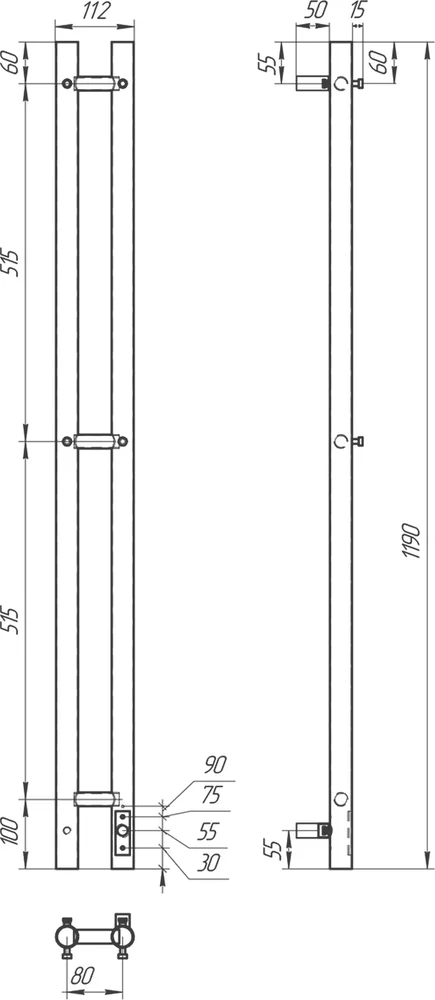 Полотенцесушитель электрический Point Деметра 80х120 черный PN12812B - 2