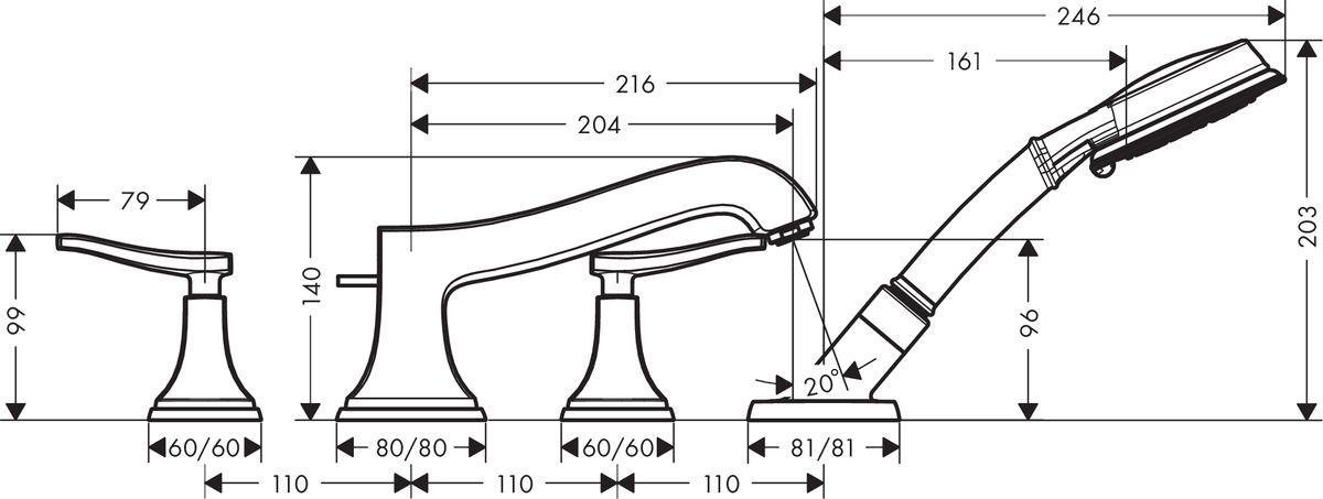 Смеситель Hansgrohe Metropol Classic 31441000 на борт ванны - 2