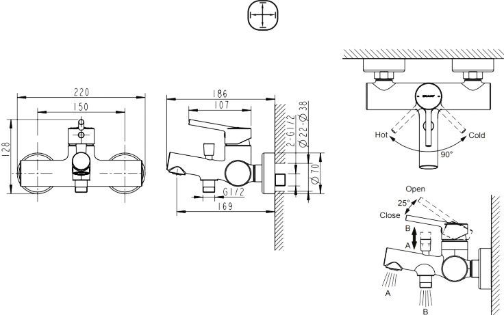 Смеситель Bravat Palace F6172217CP-01-RUS для ванны с душем - 1