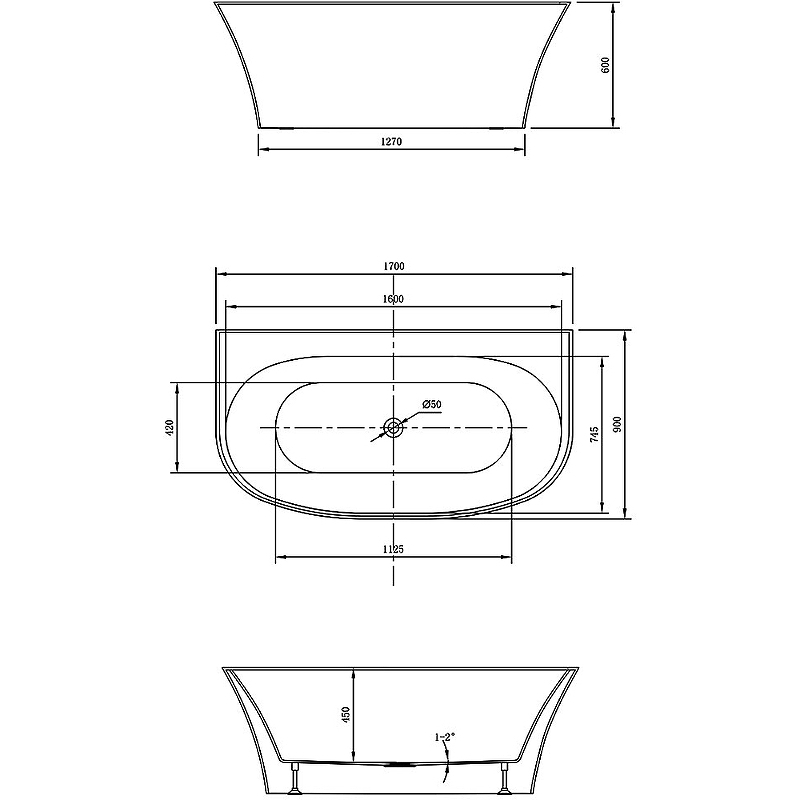 Акриловая ванна Vincea 170х90 белая VBT-423-1700 - 2