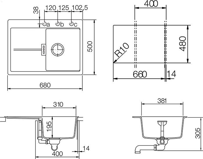 Мойка  Horizont 40D Small  Cristadur (монтаж в один уровень со столешницей) магма 700092F - 1