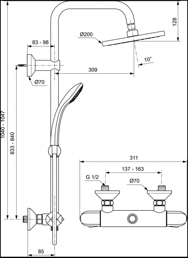 Душевая стойка Ideal Standard IdealRain  A6421AA - 1