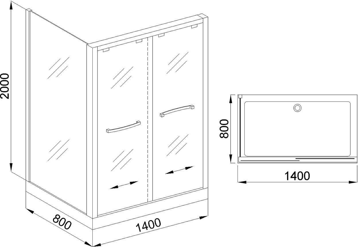 Душевой уголок Royal Bath 140х80 R профиль хром стекло прозрачное RB-L2011-1400-8-R - 6