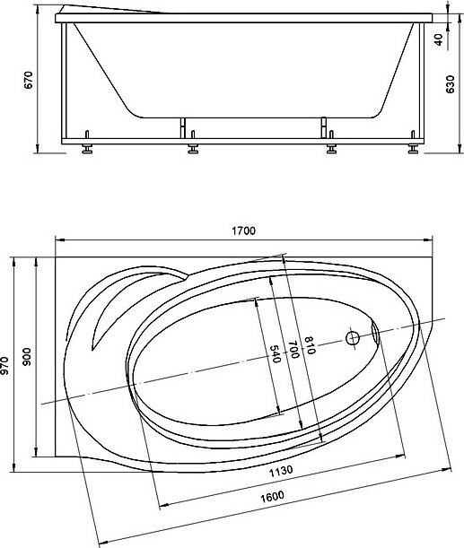 Акриловая ванна Акватек Бетта 170x95 L, с фронтальным экраном BET170-0000099 - 3