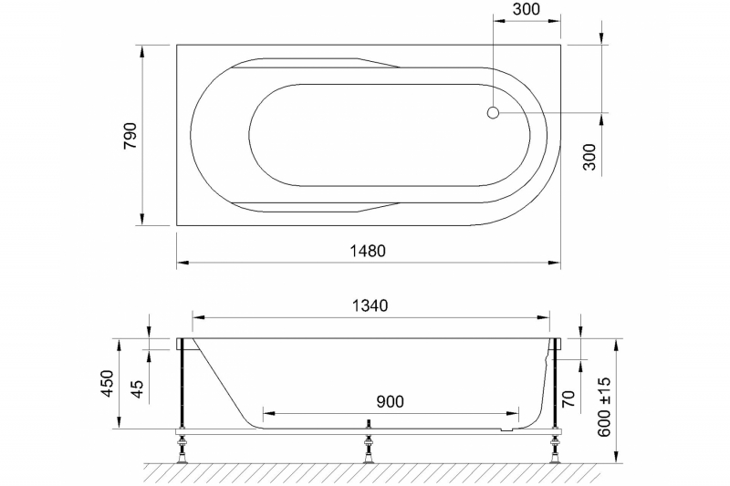 Ванна акриловая Royal Bath Azur De Luxe 150x80 L с гидромассажем белый RB614201DL-L - 1