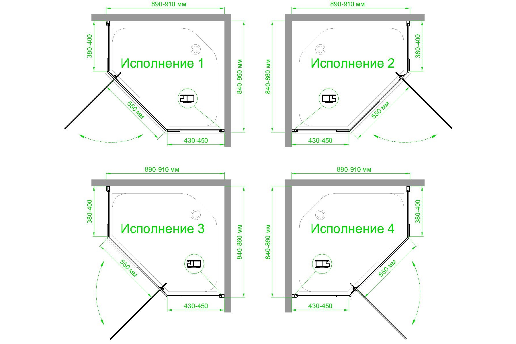 Душевой уголок Royal Bath TR 85х90 профиль черный стекло прозрачное RB9085TR-T-BL - 3