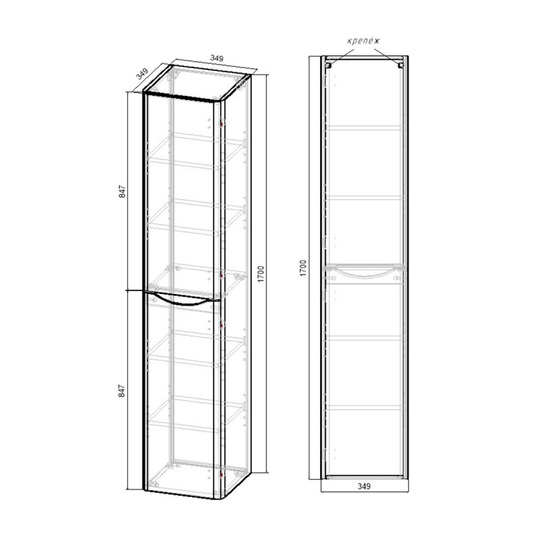 Шкаф-пенал Vincea Paola 170х35 левый серый VSC-2P170BT-L - 2