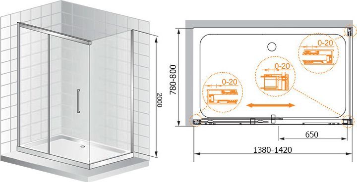 Душевой уголок Cezares Premier Soft W AH1 140/80 C Cr IV PREMIER-SOFT-W-AH-1-140/80-C-Cr-IV - 6