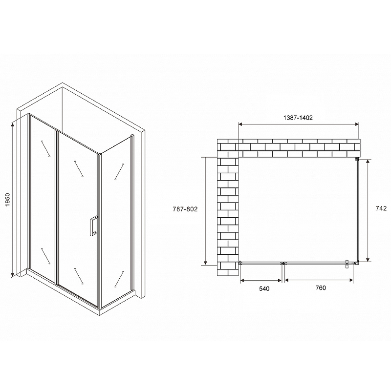 Душевой уголок Abber Sonnenstrand 140х80 хром стекло прозрачное AG04140S-S80 - 1