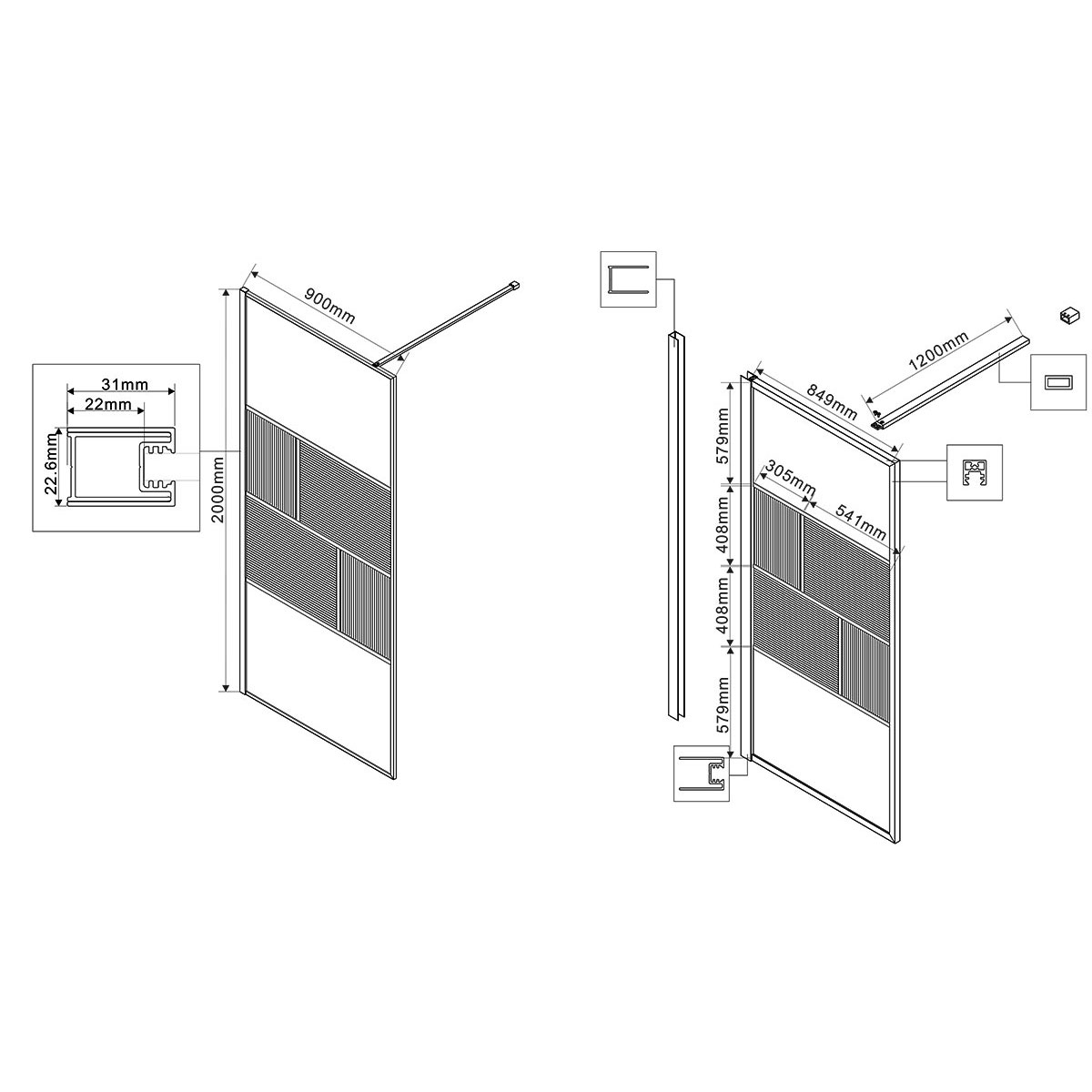 Душевая перегородка Vincea Walk-In 90х200 профиль черный стекло рифленое  VSW-1HC900CFB - 6