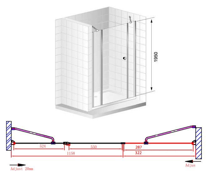Душевая дверь Cezares Elena 150 хром стекло рифленое ELENA-W-B-13-30+60/60-P-Cr-L - 6