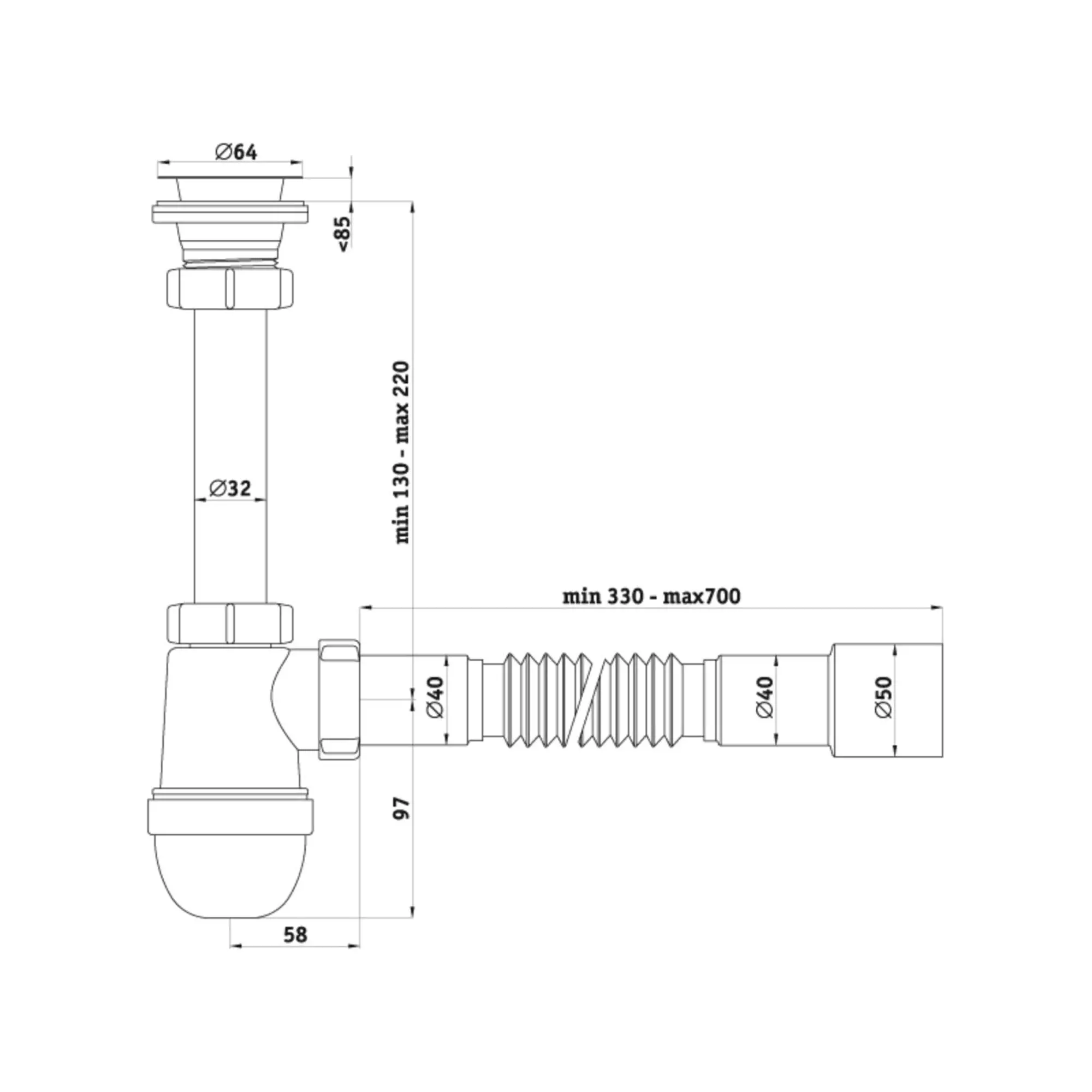 Сифоны/Для раковин и биде Ани Пласт С1015  Ани сифон 11/4*40 - 1