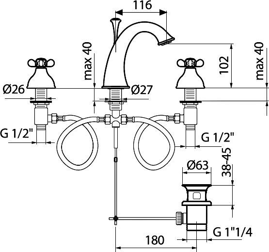 Смеситель Webert Ottocento OT750101010 золото, для раковины - 1