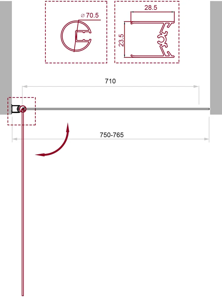Шторка на ванну BelBagno UNO 75х150 профиль хром стекло рифленое UNO-V-1-75/150-P-Cr - 2