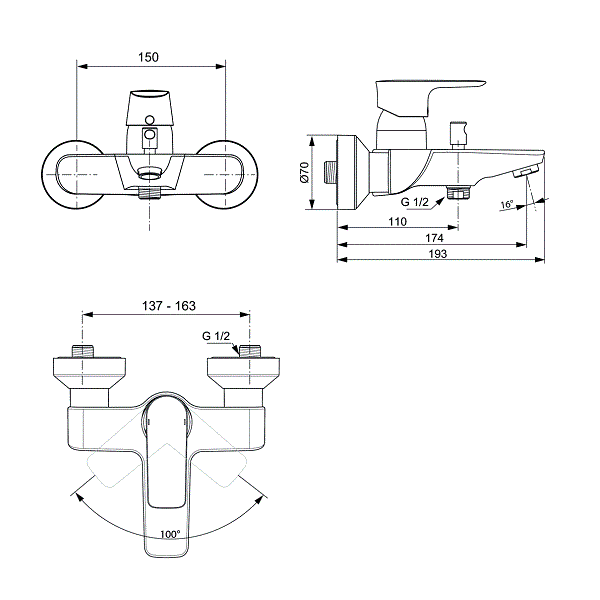 Смеситель для ванны с душем Ideal Standard Connect Air хром A7033AA - 1