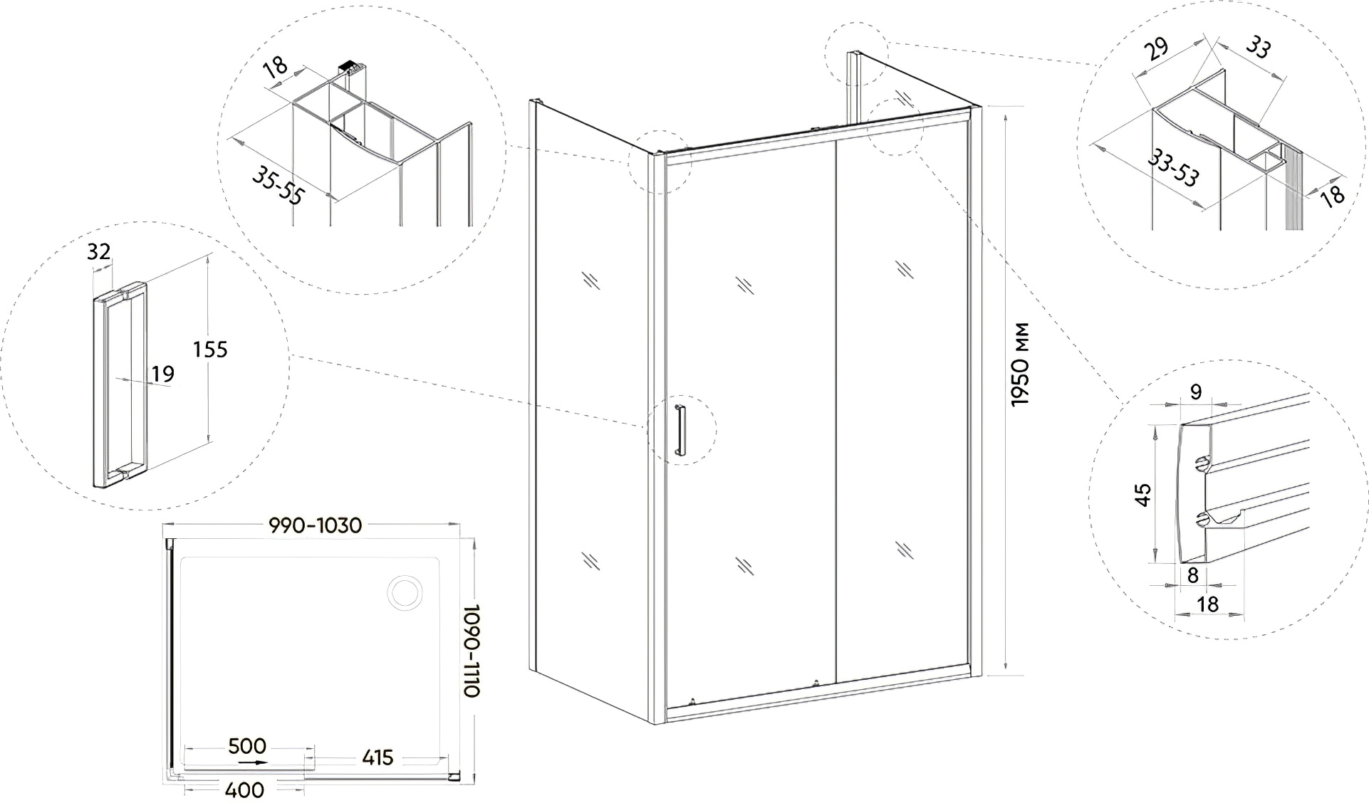 Душевой уголок Veconi Rovigo RV-046B 100x110, черный - 3