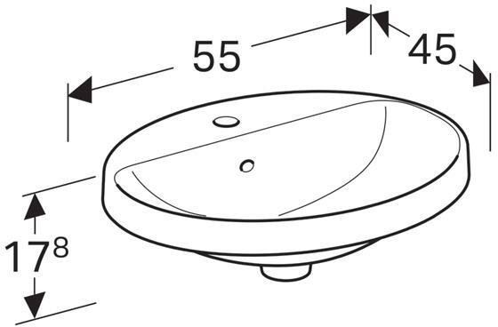 500.720.01.2 VariForm Раковина встраиваемая в столешницу овальной формы, 55х45 см, с отв. под смеситель, с отв. перелива - 4