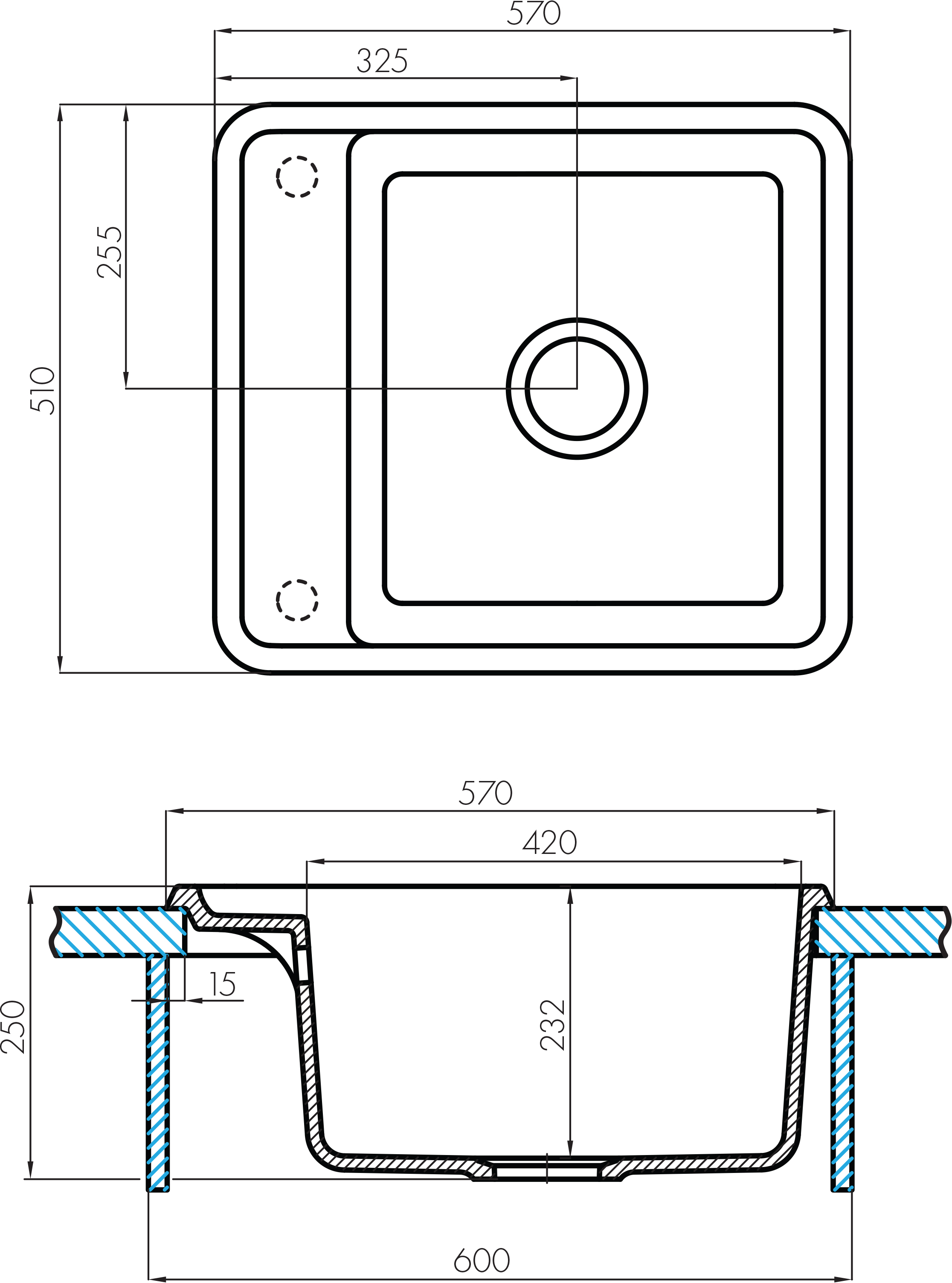 Мойка кухонная AQUATON Беллис 57 серая 1A724932BS230 - 2