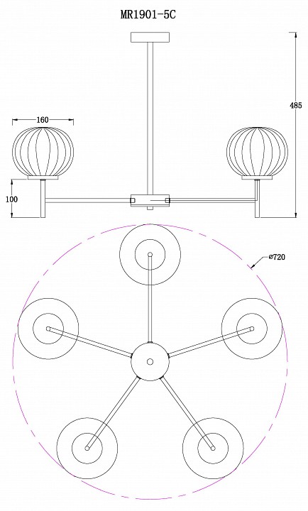 Люстра на штанге MyFar Eliza MR1901-5C - 3