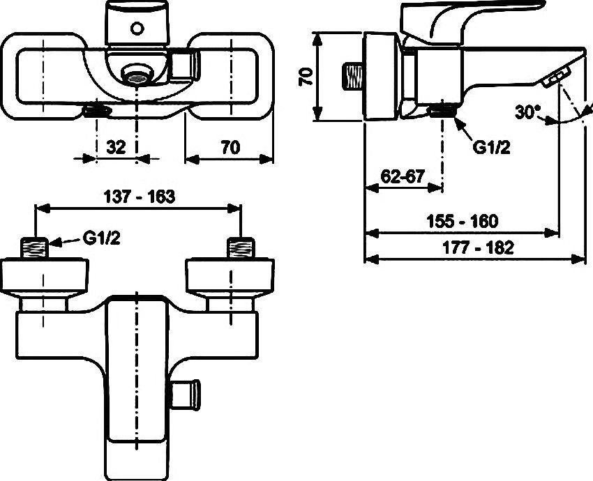 Смеситель для ванны Ideal Standard Strada хром  A5848AA - 1