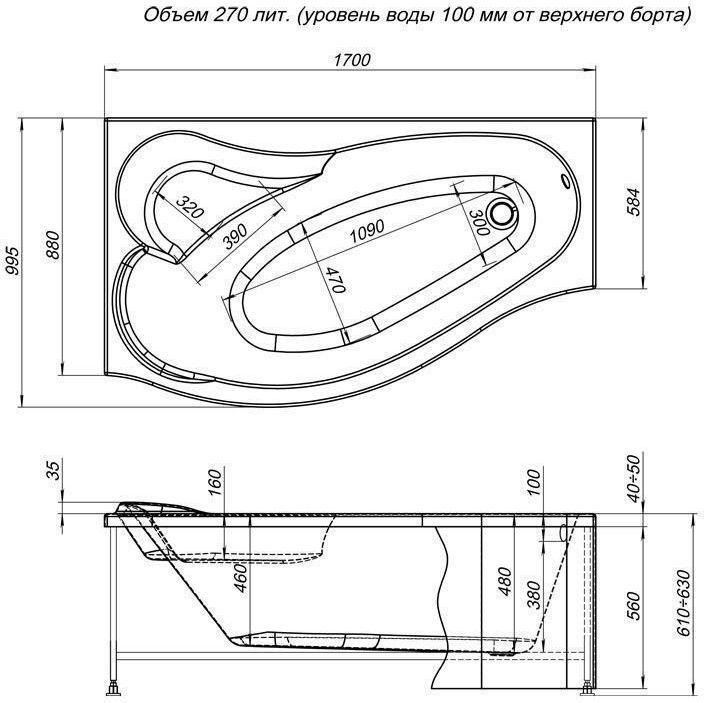 Акриловая ванна Aquanet Palma 170x90 L 204022 - 6