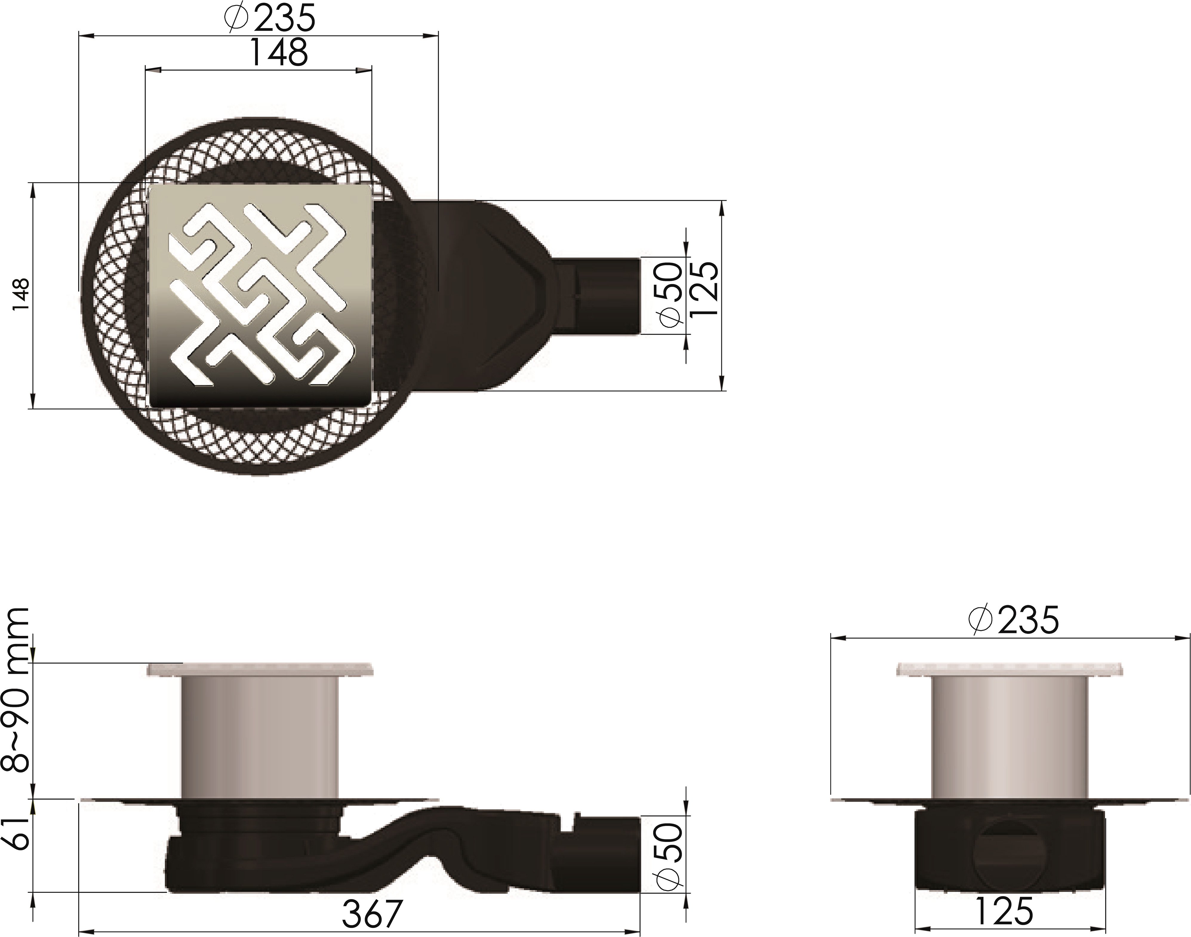 Душевой трап Berges Wasserhaus Platz Antik 15 см 092161 - 5